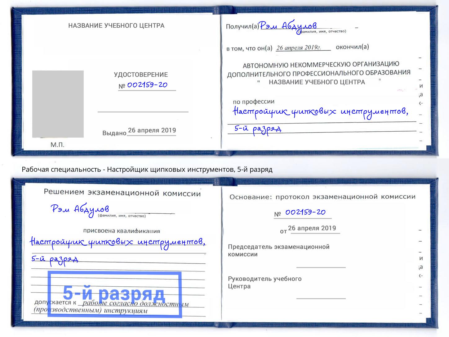 корочка 5-й разряд Настройщик щипковых инструментов Курчатов
